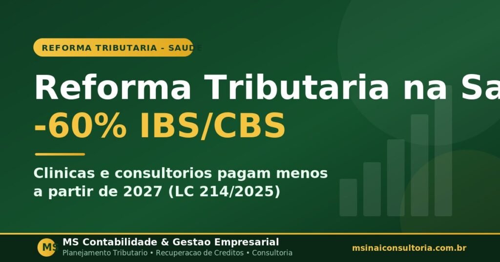 Reforma Tributária na Saúde: sua clínica vai pagar 60% menos de IBS e CBS em 2027 (e o que fazer agora)